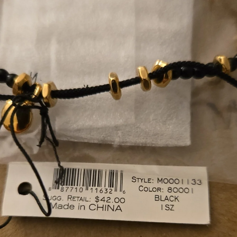 NWT Marc By Marc Jacobs Black and Gold Beaded Adjustable String Bracelet
